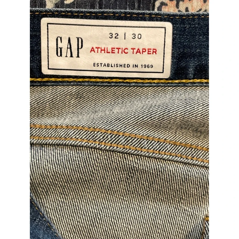 Gap Athletic‎ Taper Mens Jeans 32x30 Dark Tinted Stretch Denim Indigo Faded